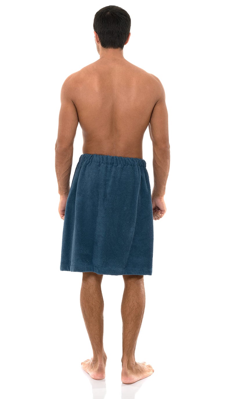 TowelSelections Mens Shower Wrap Adjustable Cotton Terry Bath Gym Cover Up with Snaps Small/Large Stellar Blue - Image 2